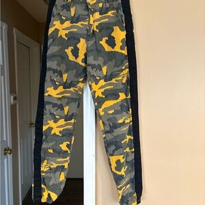 Fashion Nova Yellow & Olive Camo Track Pants